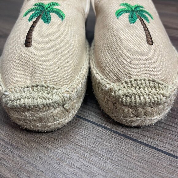 Soludos‎ Palm Tree Embroidered Espadrilles Womens Size 7 Round Toe Beige Linen - Picture 8 of 9